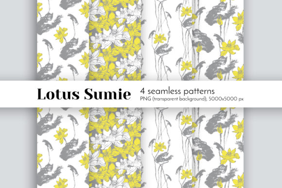 Lotus Flower Sumie Seamless Patterns for Creative and Practical Use